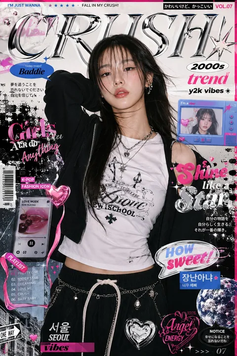 Y2Kレトロ韓国系ストリートファッション雑誌の表紙アート