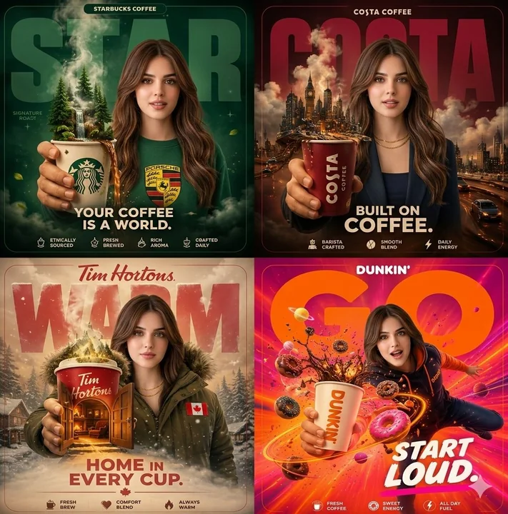 シュルレアリスム風ブランドコーヒーのクリエイティブなコンセプトポスター