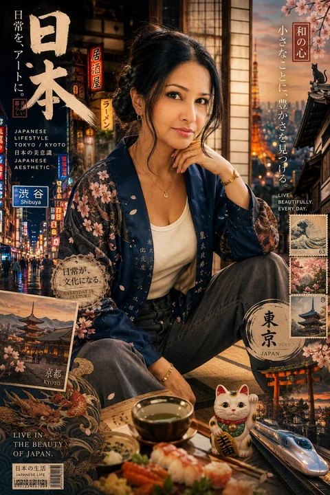 Exquisite Japanese urban lifestyle fashion portrait poster