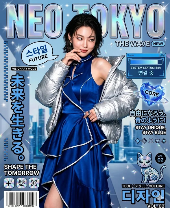 Couverture de magazine cyberpunk rétrofuturiste