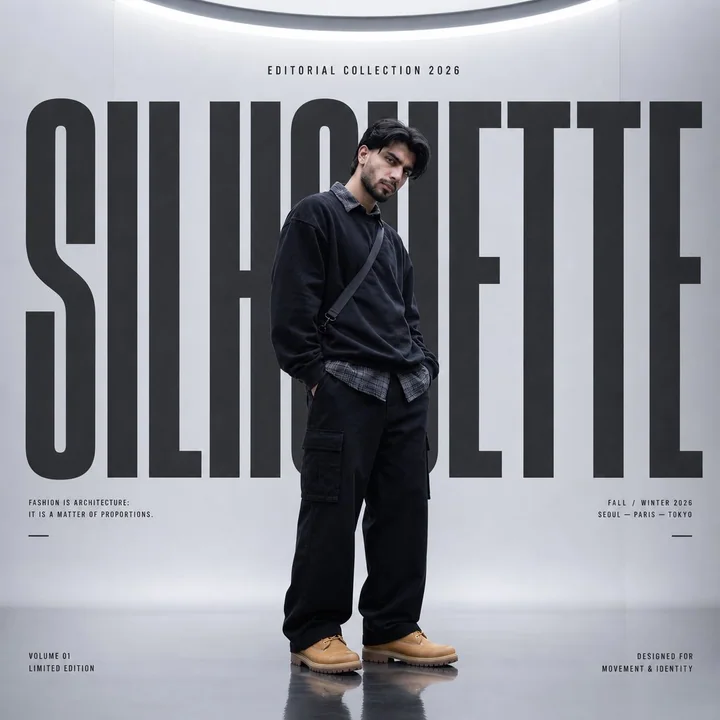 Minimalist futuristic luxurious street fashion editorial poster