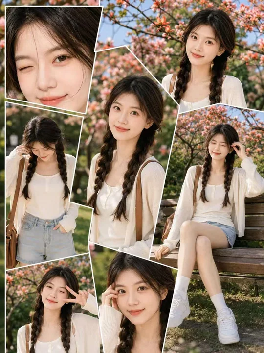 青春甜美春季户外人像拼贴画报