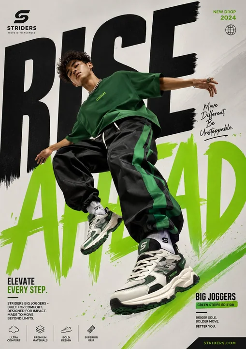 Conception d'affiche publicitaire moderne et tendance pour des baskets sportives