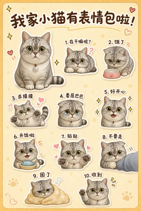 Affiche de présentation d’un pack d’autocollants d’expressions mignonnes en style chibi pour un personnage IP