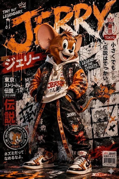 Style d’affiche graffiti streetwear de Jerry la souris