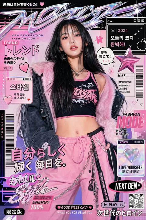 Highly stylized Asian female luxury fashion Y2K poster
