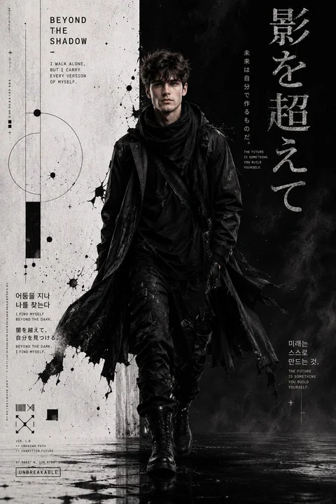 Affiche cyberpunk fonctionnelle minimaliste en noir et blanc