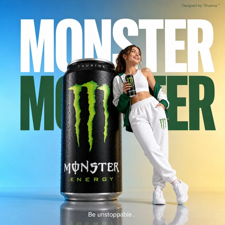 Design publicitaire commercial minimaliste pour la boisson énergisante Monster
