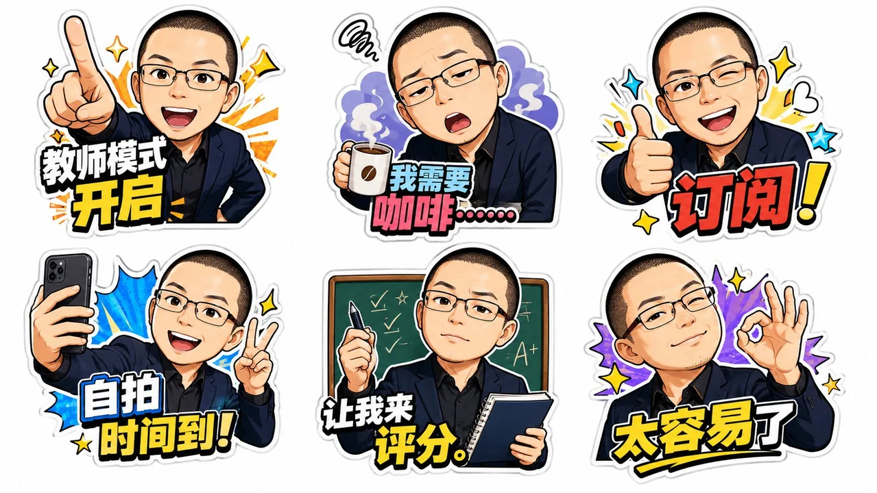教師スタイルの面白いQ版カートゥーンステッカーセット