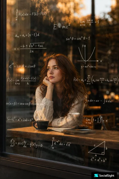 窓辺で思索する数学少女の映画的な写真