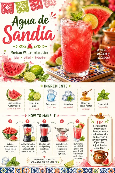 Carte de recette moderne pour le jus de pastèque mexicain