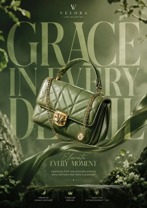 Green-themed luxury girls' handbag creative poster