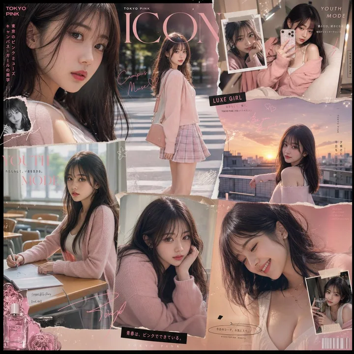 日系ハイセンスなファッション雑誌のコラージュ風ポートレート