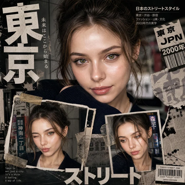 Collage affiche magazine de mode street japonaise Y2K