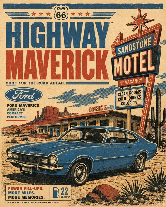 1970年代のレトロな自動車旅行ポスター風 शैली