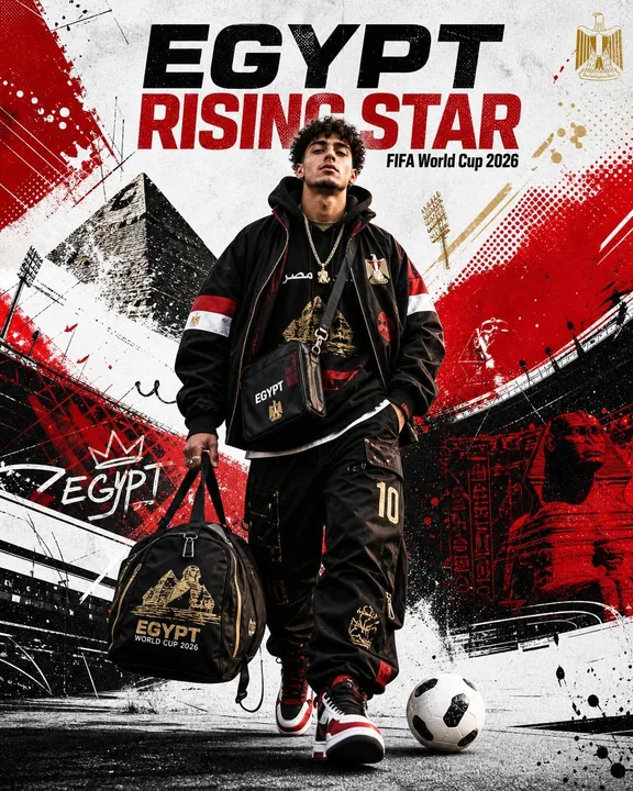 Affiche de la Coupe du Monde de football 2026, nouvelle star égyptienne, style sportif tendance