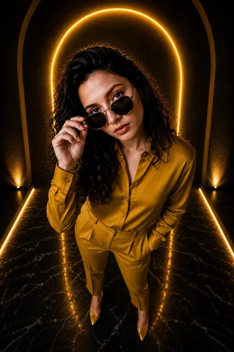 High-end dark yellow cinematic fashion editorial