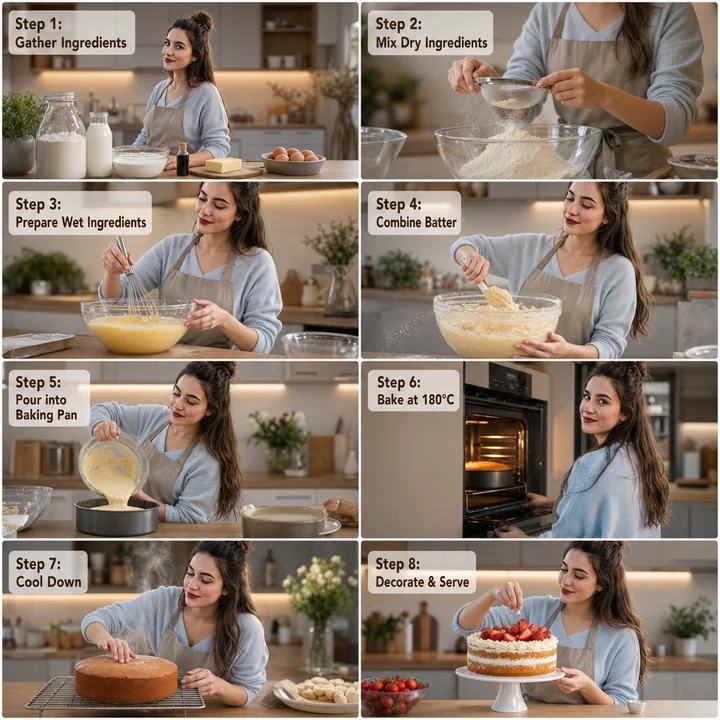 Storyboard de cuisson de gâteau maison photoréaliste de niveau cinématographique