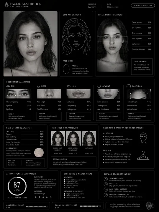 Minimalist black-and-white high-end facial aesthetics report design