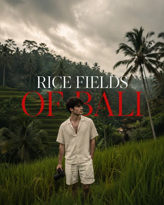バリ島のヤシ林と棚田で撮る、映画のような旅人ポートレート