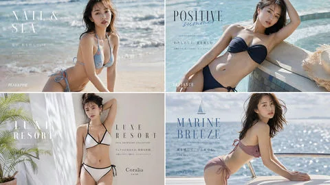 Publicité de magazine de maillots de bain en quadrillage à quatre cases