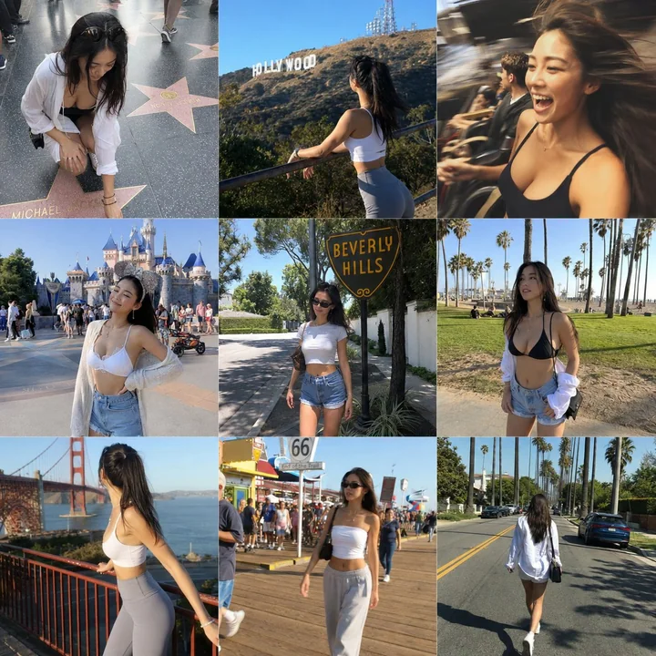 California landmarks nine-grid influencer lifestyle real-life shots