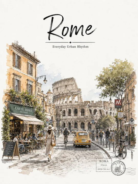 Rome Watercolor Style Travel Poster
