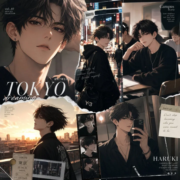 Hollywood Luxurious Anime Fashion Male College Student Collage