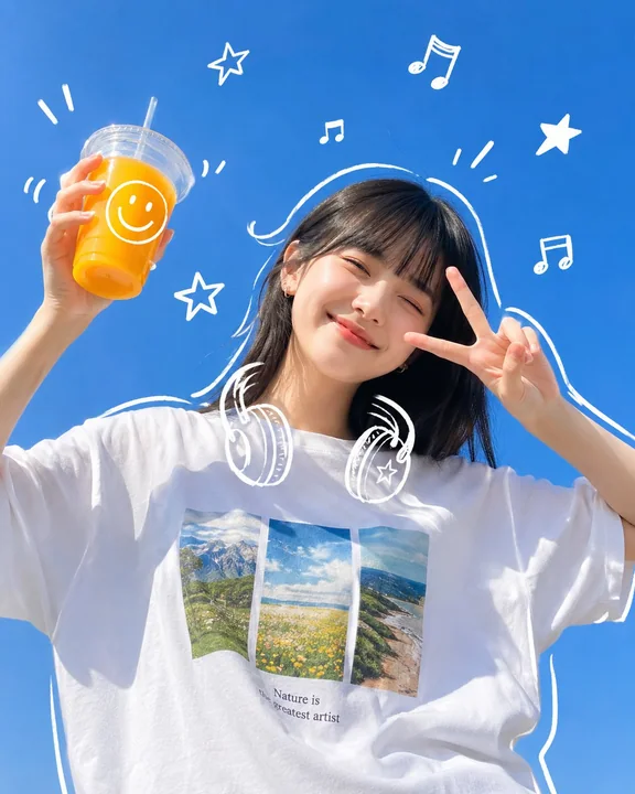 活力波普风格的涂鸦女孩与橙汁