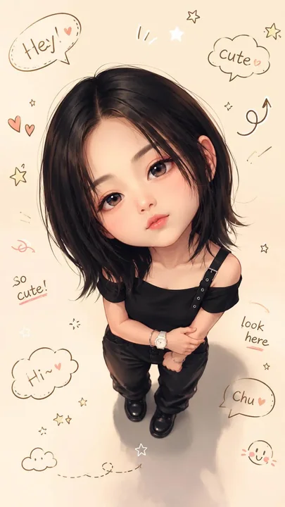 لطيف شبه واقعي بأسلوب كيوتي للرسم التوضيحي لصورة رمزية كبيرة الرأس، كلمات提示ية
