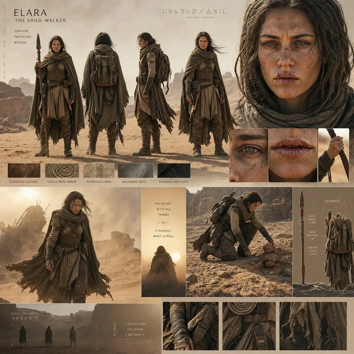 لوحة تصميم شخصيات فيلم عالم رمال أسطوري