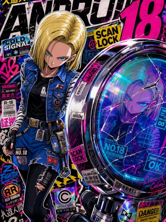 サイバーパンク風アンドロイド18号メカニカルスタイルコレクションカード
