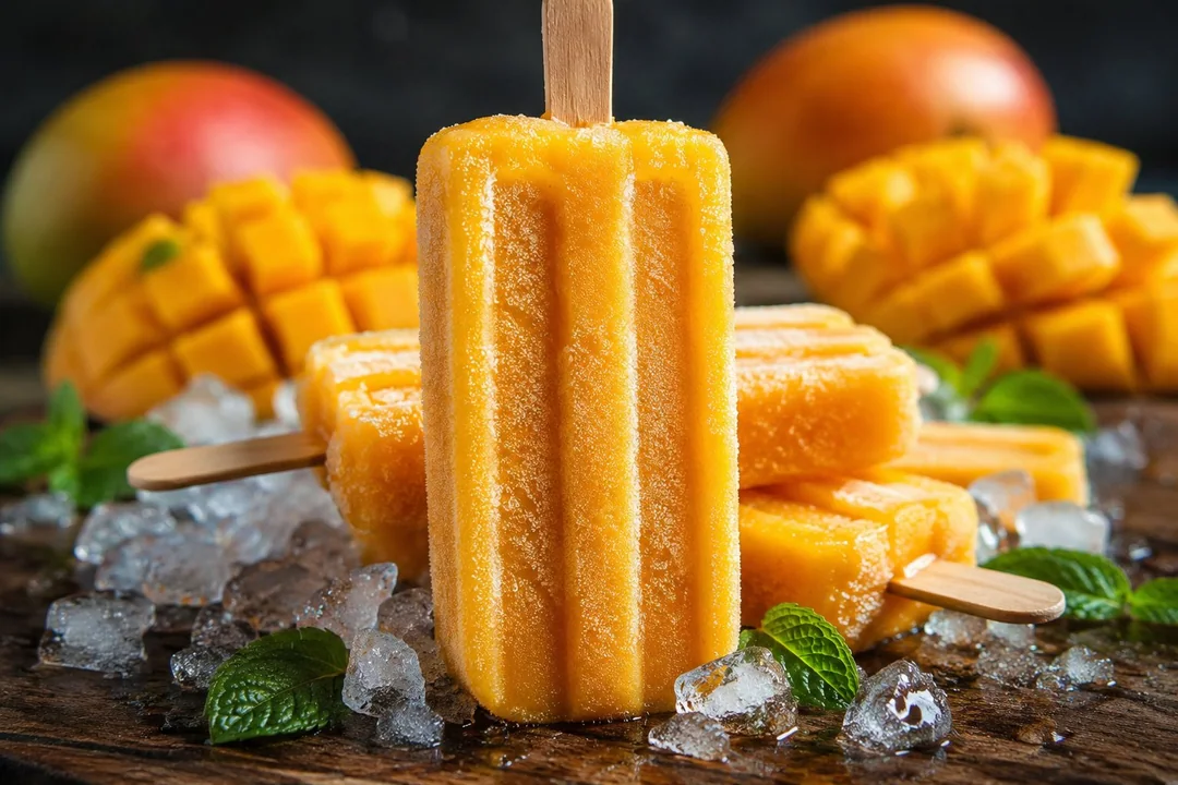 Ultimate luxurious cinematic handcrafted mango ice cream food photography