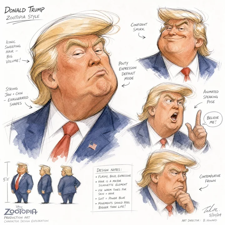 رسومات أولية لتصميم شخصية بأسلوب بيكسار وديزني