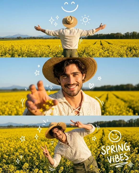 Champ de fleurs de moutarde, vêtements vintage pour hommes, patchwork à trois carreaux de printemps