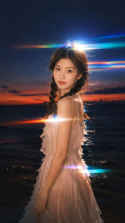 梦幻彩虹光漏电影感夜晚人像