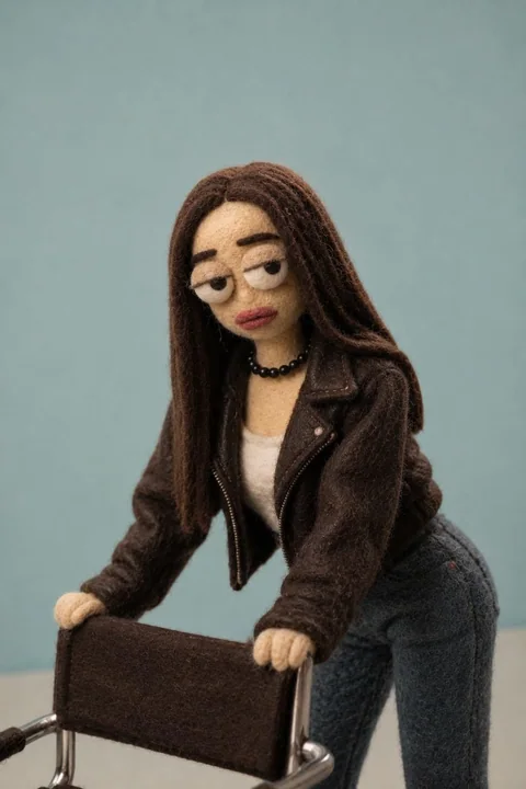 Personnage de stop-motion en feutre de laine fait main, style Laika