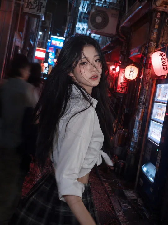 High-grain Tokyo narrow alley neon girl photography