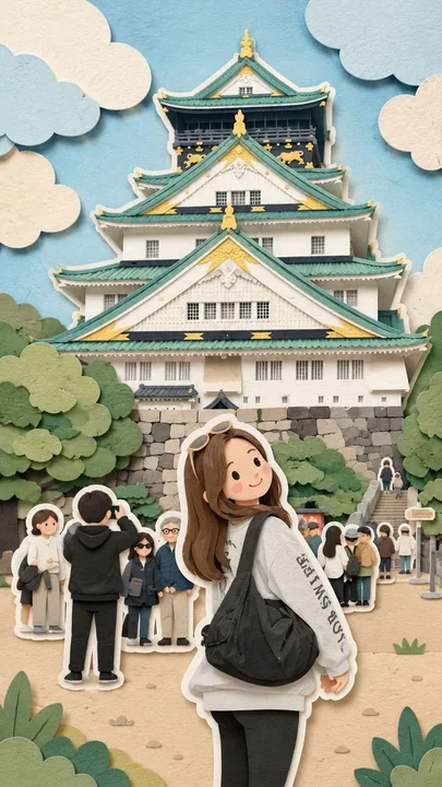 ファンタジックでかわいらしい和風カットアウト旅行透視モデル