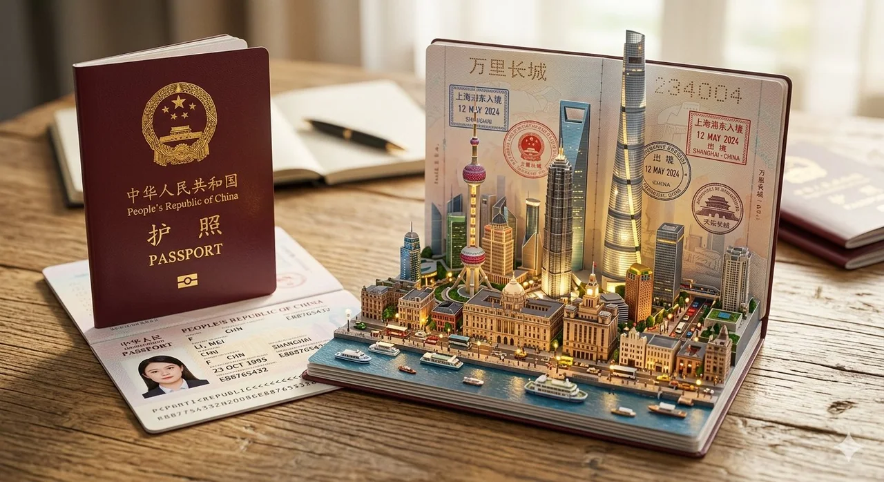 3D Chinese Passport Shanghai Cityscape