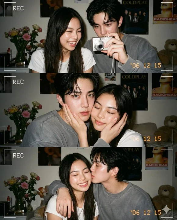 Années 2000, couple d’adolescents dans une chambre, instantané nostalgique