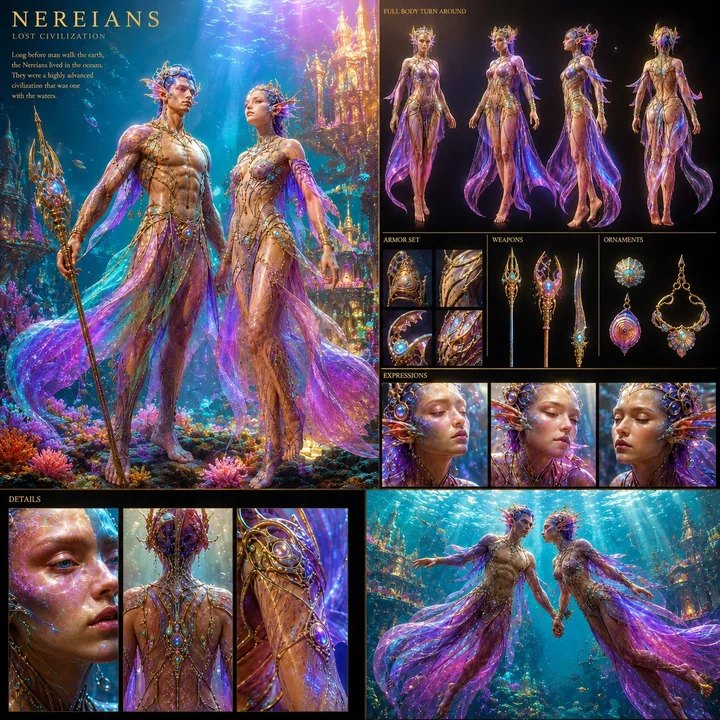 超现实失落海洋文明水下角色展示板