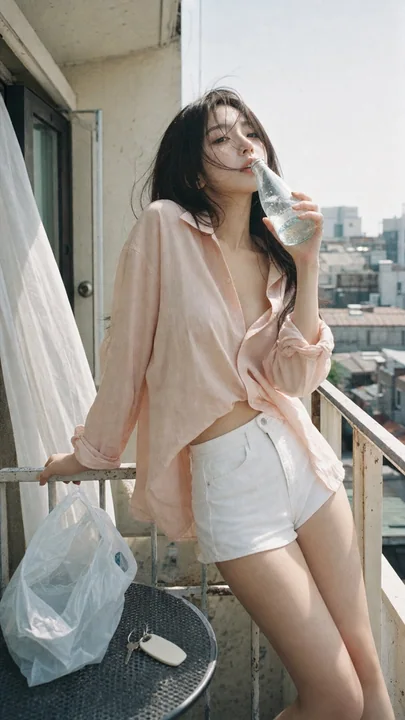 Summer balcony Japanese film style Korean female photography