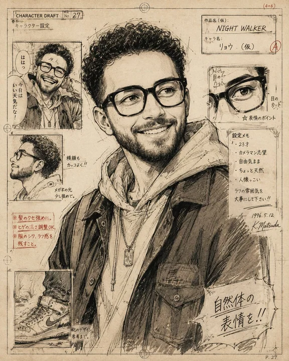 90s retro Japanese anime sketch-style artistic portrait