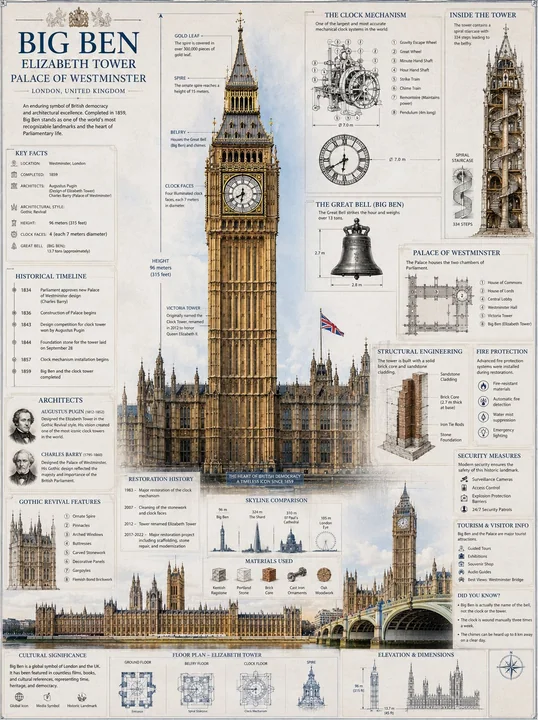 Plan architectural de Big Ben et du palais de Westminster à Londres