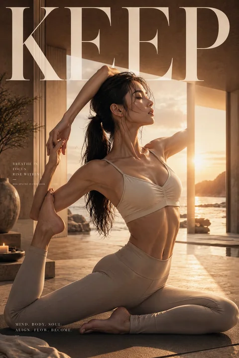 Luxurious cinematic yoga fashion poster prompt