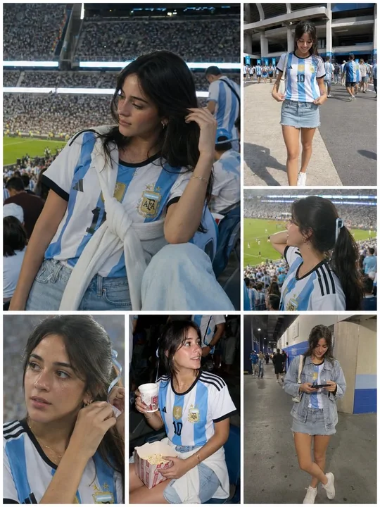 Argentinian No. 10 female fan football stadium life collage