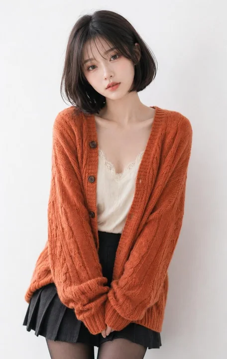 ブラウンのボブヘアの女性、精緻な韓国風のポートレート