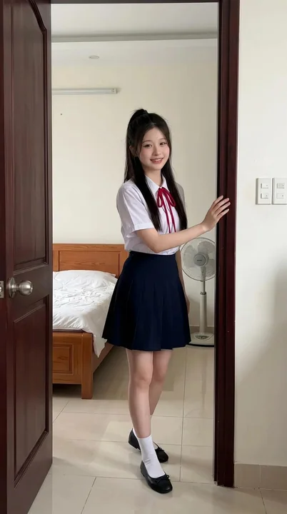 越南卧室里的东亚女学生使用智能手机的纪实摄影