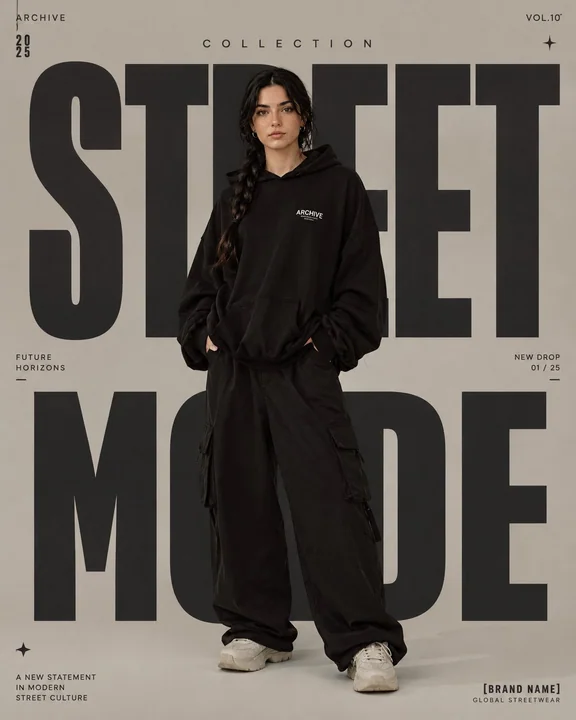 Conception d’affiche au style éditorial de magazine de mode streetwear haut de gamme